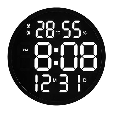 6620 12 Inch LED Simple Wall Clock Living Room Round Silent Digital Temperature And Humidity Electronic Clock(Black Frame US Plug)-garmade.com
