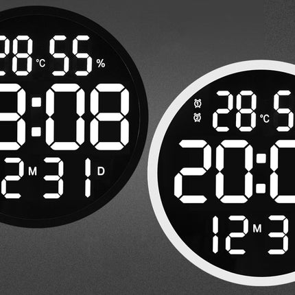 6620 12 Inch LED Simple Wall Clock Living Room Round Silent Digital Temperature And Humidity Electronic Clock(White Frame EU Plug)-garmade.com
