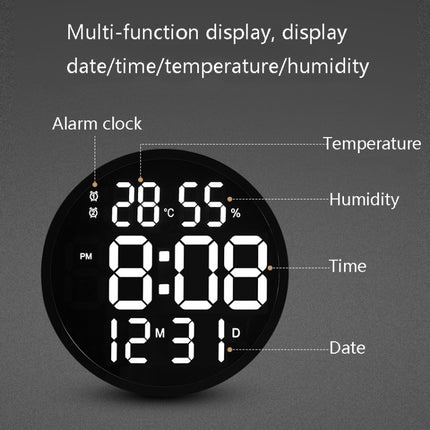 6620 12 Inch LED Simple Wall Clock Living Room Round Silent Digital Temperature And Humidity Electronic Clock(White Frame US Plug)-garmade.com