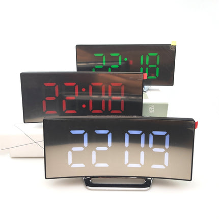 6507 Curved Big Screen Electronic Clock LED Mirror Mute Alarm Clock(Red)-garmade.com