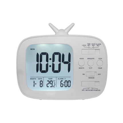 G179 Retro TV Alarm Clock Student Dormitory Bed Electronic Clock(White English Version)-garmade.com