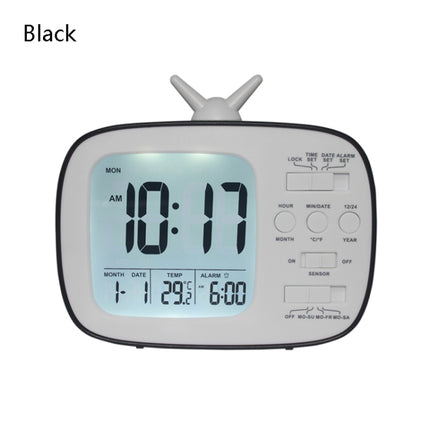 G179 Retro TV Alarm Clock Student Dormitory Bed Electronic Clock(Black English Version)-garmade.com