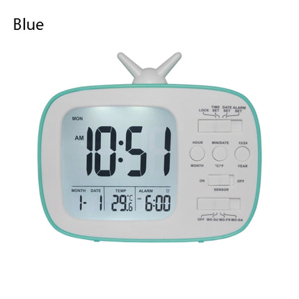 G179 Retro TV Alarm Clock Student Dormitory Bed Electronic Clock(Blue English Version)-garmade.com