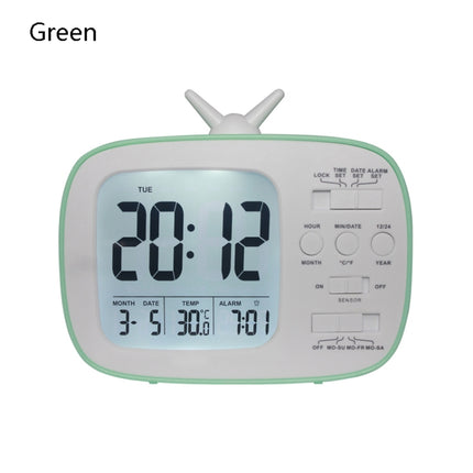 G179 Retro TV Alarm Clock Student Dormitory Bed Electronic Clock(Green English Version)-garmade.com