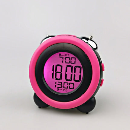 0705 Big Volume Simple Three-Dimensional LED Alarm Clock Mute Luminous Electronic Clock(Black Shell Pink)-garmade.com