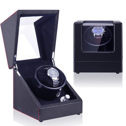 Automatic Watch Shaker Electric Rotating Winding Watch Gift Box, US Plug(Carbon Fiber Black Ripple)-garmade.com
