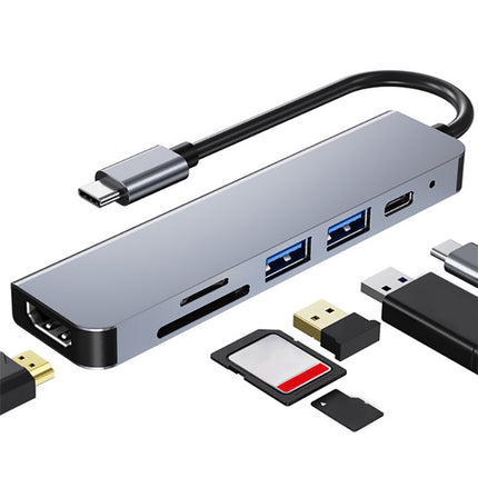 AD-033 6 In 1 USB-C / Type-C To 4K HDMI + SD / TF Card Slot + PD USB-C / Type-C Charging + 2 USB 3.0 Ports Multifunctional HUB Docking Station-garmade.com