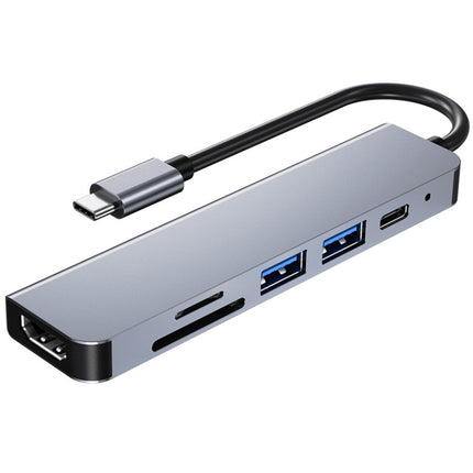 AD-033 6 In 1 USB-C / Type-C To 4K HDMI + SD / TF Card Slot + PD USB-C / Type-C Charging + 2 USB 3.0 Ports Multifunctional HUB Docking Station-garmade.com