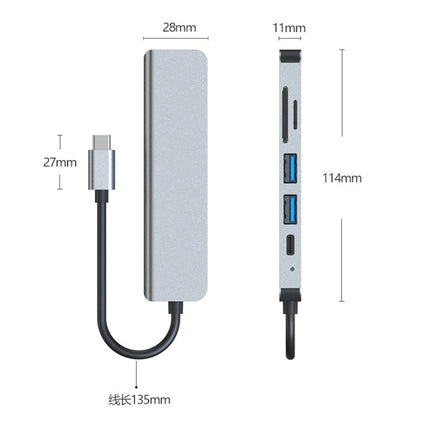 AD-033 6 In 1 USB-C / Type-C To 4K HDMI + SD / TF Card Slot + PD USB-C / Type-C Charging + 2 USB 3.0 Ports Multifunctional HUB Docking Station-garmade.com