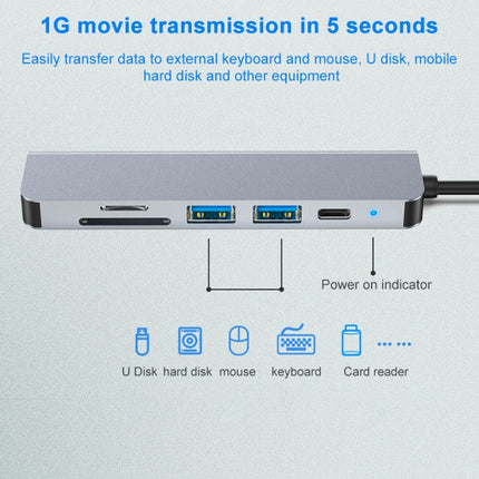 AD-033 6 In 1 USB-C / Type-C To 4K HDMI + SD / TF Card Slot + PD USB-C / Type-C Charging + 2 USB 3.0 Ports Multifunctional HUB Docking Station-garmade.com