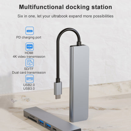 AD-033 6 In 1 USB-C / Type-C To 4K HDMI + SD / TF Card Slot + PD USB-C / Type-C Charging + 2 USB 3.0 Ports Multifunctional HUB Docking Station-garmade.com