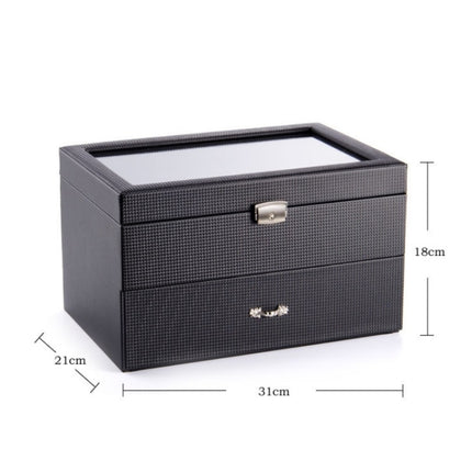 20 Grid Double-Layer Watch Storage Box Carbon Fiber Leather Watch Display Box With Lock & Glass Sunroof-garmade.com