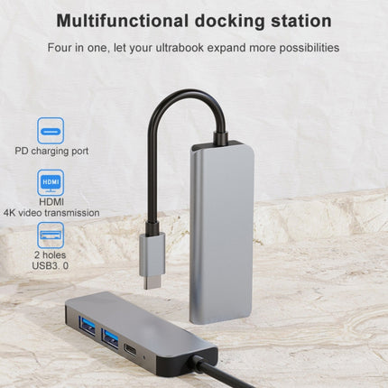 BYL-2011 4 In 1 USB-C / Type-C To 4K HDMI + USB 3.0 + USB 2.0 + PD USB-C / Type-C Charging Ports Multifunctional HUB Docking Station-garmade.com