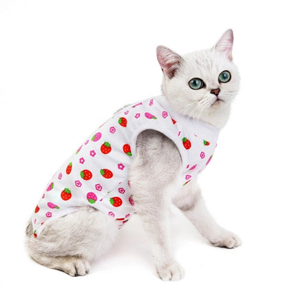 Female Cat Breathable And Anti-Licking Sterilization Clothing, Size: S(Strawberry)-garmade.com