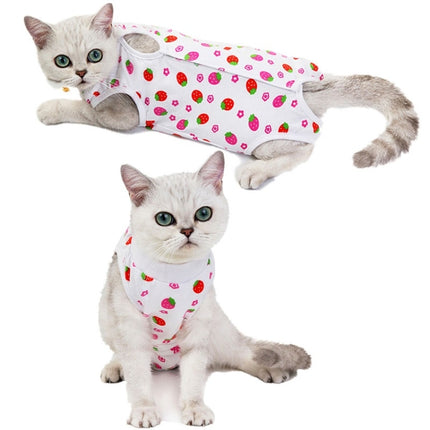 Female Cat Breathable And Anti-Licking Sterilization Clothing, Size: S(Strawberry)-garmade.com
