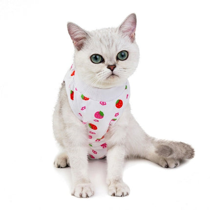 Female Cat Breathable And Anti-Licking Sterilization Clothing, Size: L(Strawberry)-garmade.com