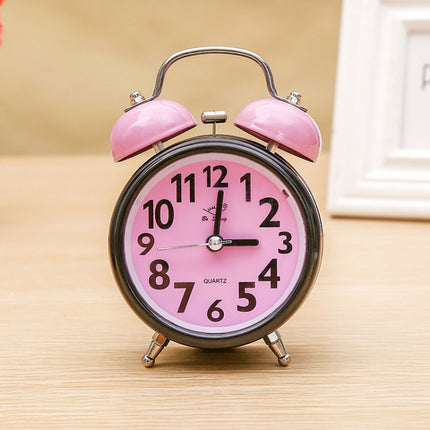 A32 Double Bell Alarm Clock Student Bedside Belt Alarm(Pink)-garmade.com