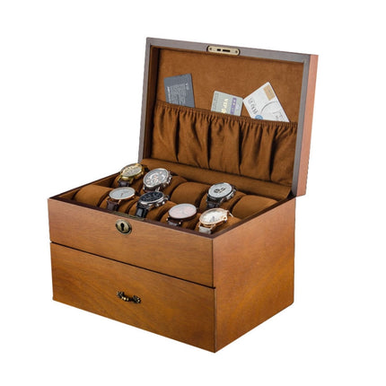 Wooden Double-Layer Watch Storage Box With Lock Jewelry Collection Display Box, Specification: 20 Epitope-garmade.com