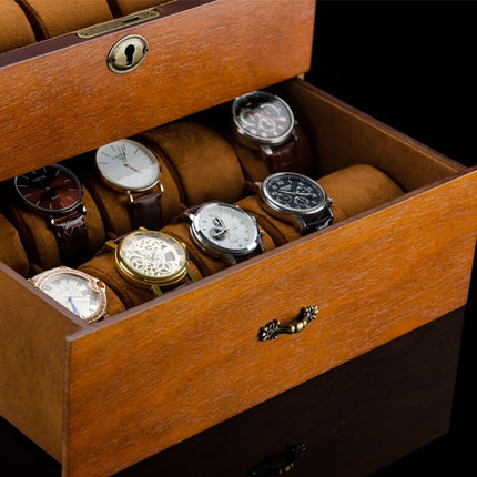 Wooden Double-Layer Watch Storage Box With Lock Jewelry Collection Display Box, Specification: 20 Epitope-garmade.com