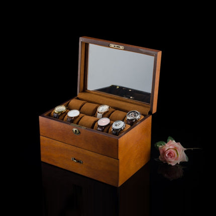 Wooden Double-Layer Watch Storage Box With Lock Jewelry Collection Display Box, Specification: 20 Epitope With Glass Sunroof-garmade.com