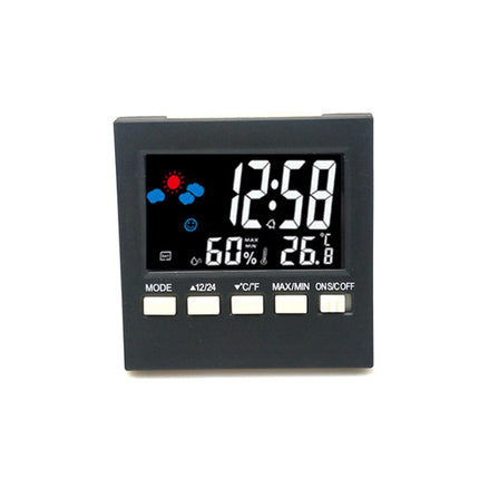 2159 Household Temperature And Humidity Display Alarm Clock Indoor Electronic Digital Display Multi-Function Color Screen Clock(Black)-garmade.com