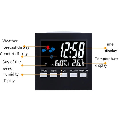 2159 Household Temperature And Humidity Display Alarm Clock Indoor Electronic Digital Display Multi-Function Color Screen Clock(Black)-garmade.com