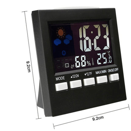 2159 Household Temperature And Humidity Display Alarm Clock Indoor Electronic Digital Display Multi-Function Color Screen Clock(Black)-garmade.com