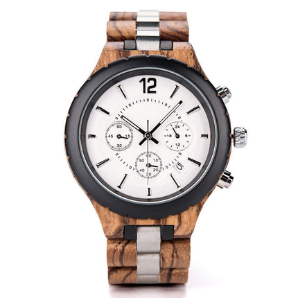 D21 Men Wooden Strap Stainless Steel Luminous Waterproof Watch(White)-garmade.com