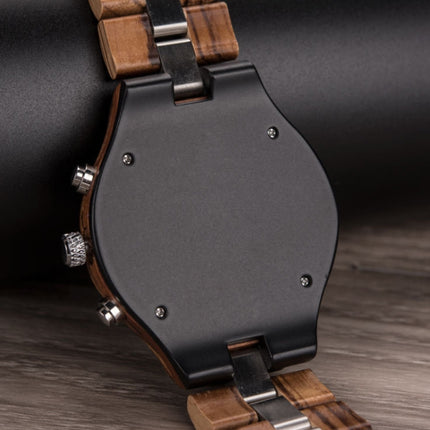 D21 Men Wooden Strap Stainless Steel Luminous Waterproof Watch(Black)-garmade.com