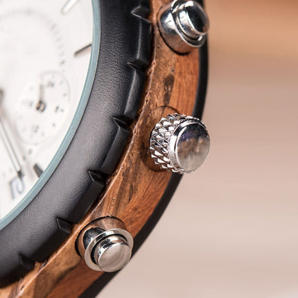 D21 Men Wooden Strap Stainless Steel Luminous Waterproof Watch(Black)-garmade.com