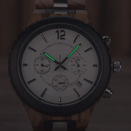 D21 Men Wooden Strap Stainless Steel Luminous Waterproof Watch(Black)-garmade.com