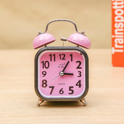 A59 Square Metal Bell Alarm Clock Ringing Alarm Clock Child Student Bedside Bell With Alarm(Light Pink)-garmade.com