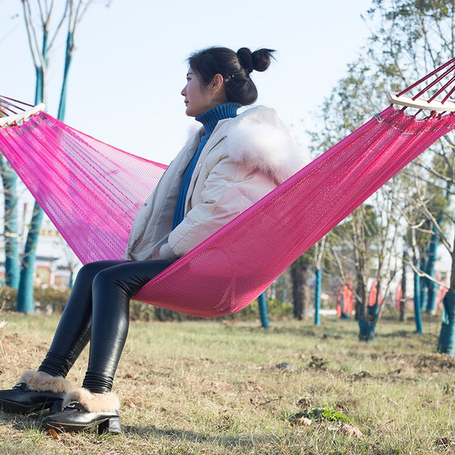 Bending Ice Silk Mesh Hammock Outdoor Hanging Bed Camping Anti-Sidewall Hammock Swing, Size: 190x130 cm( Pink )-garmade.com