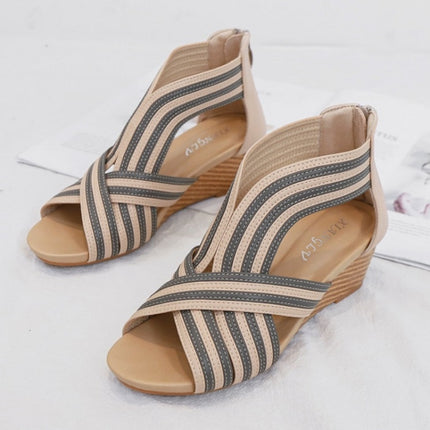 Women Summer Slope Heel Sandals Fashion Bohemian Style Fish Mouth Shoes, Size: 36(Apricot)-garmade.com