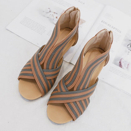 Women Summer Slope Heel Sandals Fashion Bohemian Style Fish Mouth Shoes, Size: 38(Brown)-garmade.com