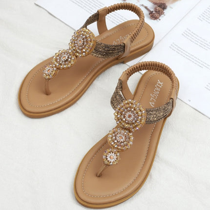 Ladies Summer Bohemian Roman Sandals Seaside Flat Beach Shoes, Size: 36(Apricot)-garmade.com