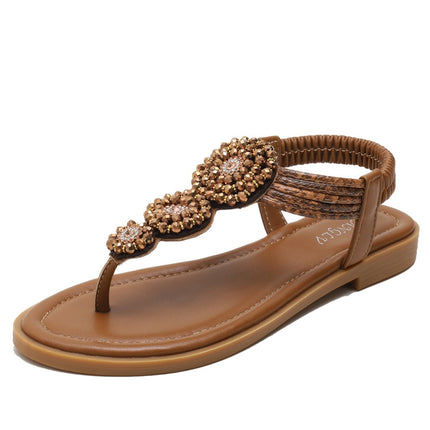 Ladies Summer Bohemian Roman Sandals Seaside Flat Beach Shoes, Size: 37(Brown)-garmade.com
