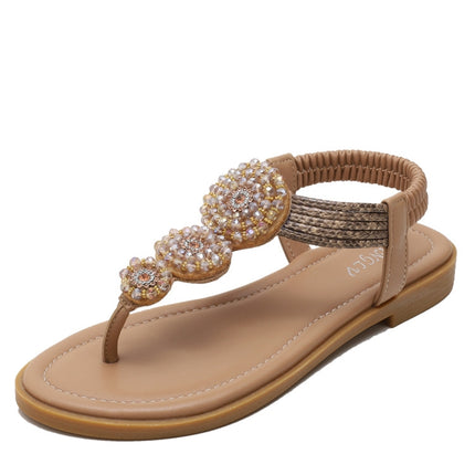 Ladies Summer Bohemian Roman Sandals Seaside Flat Beach Shoes, Size: 38(Apricot)-garmade.com