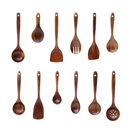 Non-Stick Pot Wood Spoon Teak Scoop Tableware Bent Spoon-garmade.com