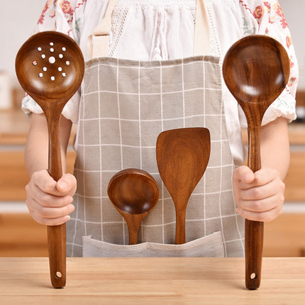 Non-Stick Pot Wood Spoon Teak Scoop Tableware Filter Spoon-garmade.com