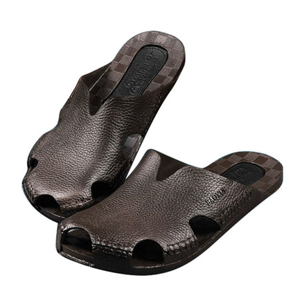 2 PCS Summer Outdoor Beach Sandals Men Wear-Resistant PVC Slippers, Size: 42(Flip Flops Khaki)-garmade.com