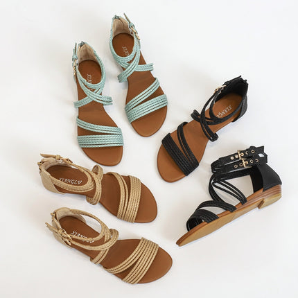 Ladies Summer Wedge Sandals Open-Toe Thick-Soled Roman Style Sandals, Size: 36(Black)-garmade.com