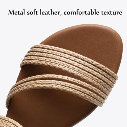 Ladies Summer Wedge Sandals Open-Toe Thick-Soled Roman Style Sandals, Size: 42(Apricot)-garmade.com