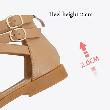 Ladies Summer Strappy Cross Sandals Roman Style Low-Heeled Retro Shoes, Size: 36(Apricot)-garmade.com