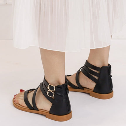 Ladies Summer Strappy Cross Sandals Roman Style Low-Heeled Retro Shoes, Size: 36(Apricot)-garmade.com