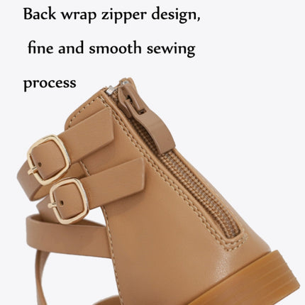 Ladies Summer Strappy Cross Sandals Roman Style Low-Heeled Retro Shoes, Size: 37(Apricot)-garmade.com