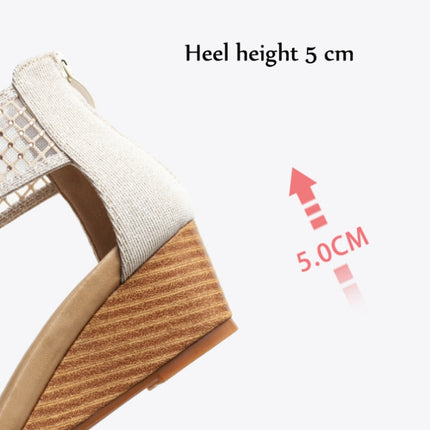 Ladies Summer Sandals All-Match Casual Mesh Thick Sole Wedge Heel Shoes, Size: 37(Golden)-garmade.com