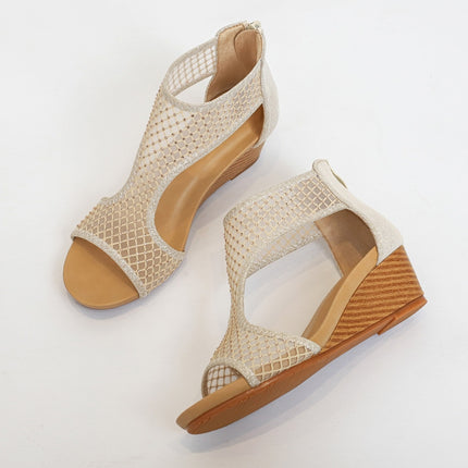Ladies Summer Sandals All-Match Casual Mesh Thick Sole Wedge Heel Shoes, Size: 38(Golden)-garmade.com
