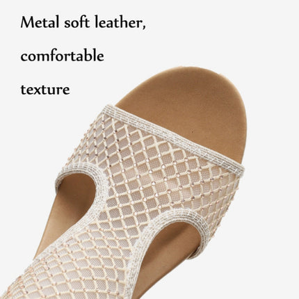 Ladies Summer Sandals All-Match Casual Mesh Thick Sole Wedge Heel Shoes, Size: 39(Golden)-garmade.com