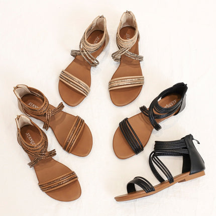 Women Summer Sandals Roman Style Flat Shoes Seaside Beach Shoes, Size: 36(Brown)-garmade.com